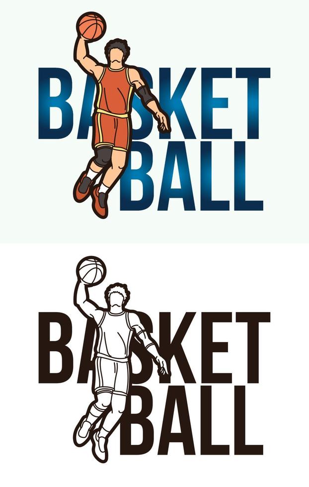 basketbaltekst met sportspeler vector