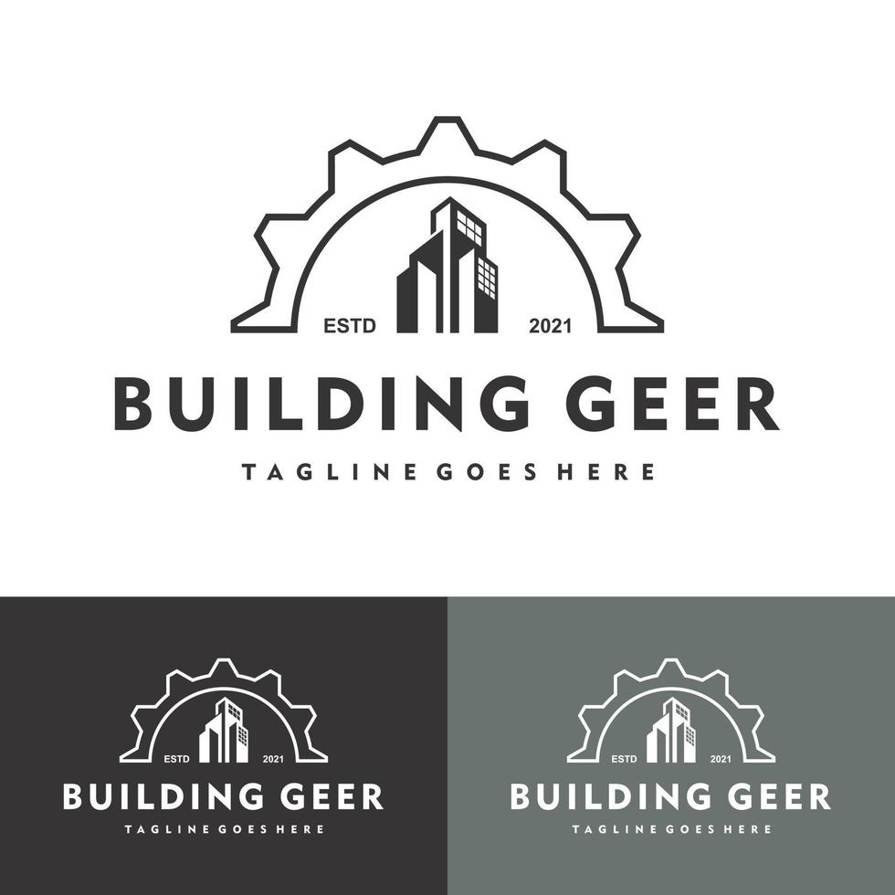 gebouw architect bouw logo versnelling vector illustratie ontwerp