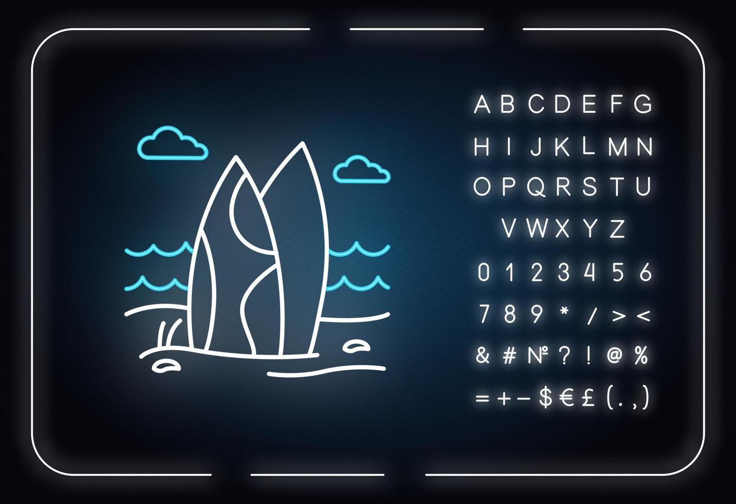 surfplanken op het strand neonlichtpictogram vector