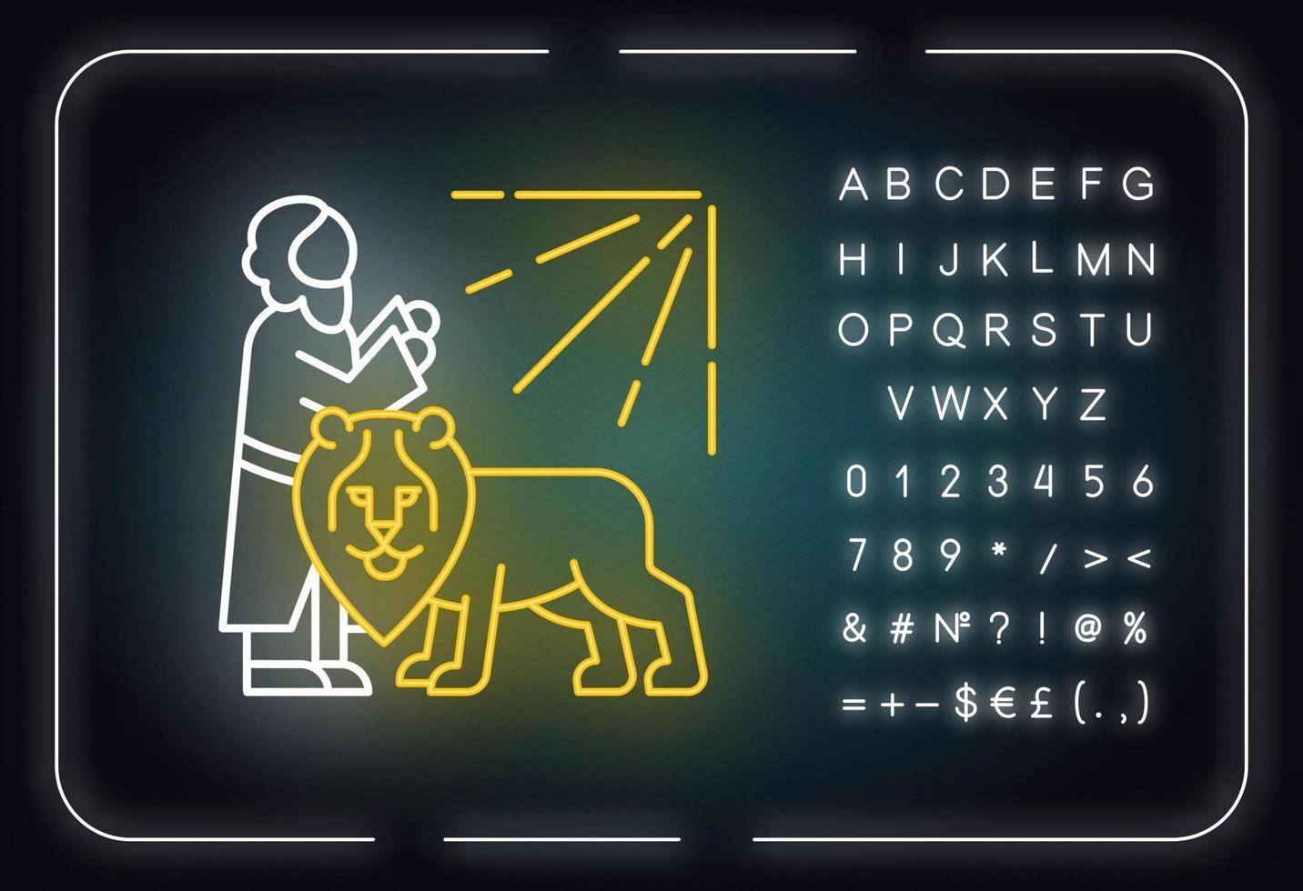 daniel in lion den bijbelverhaal neonlicht icoon vector