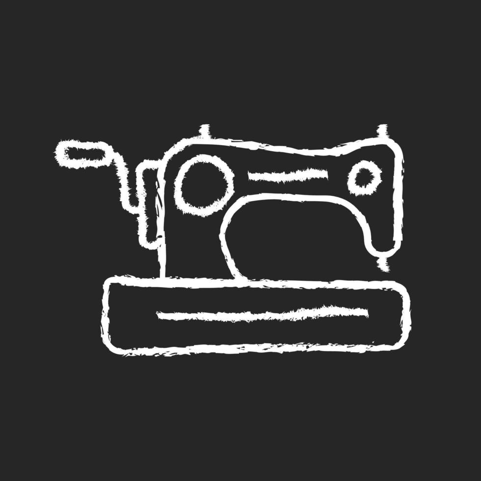 antieke naaimachine krijt wit pictogram op donkere achtergrond vector