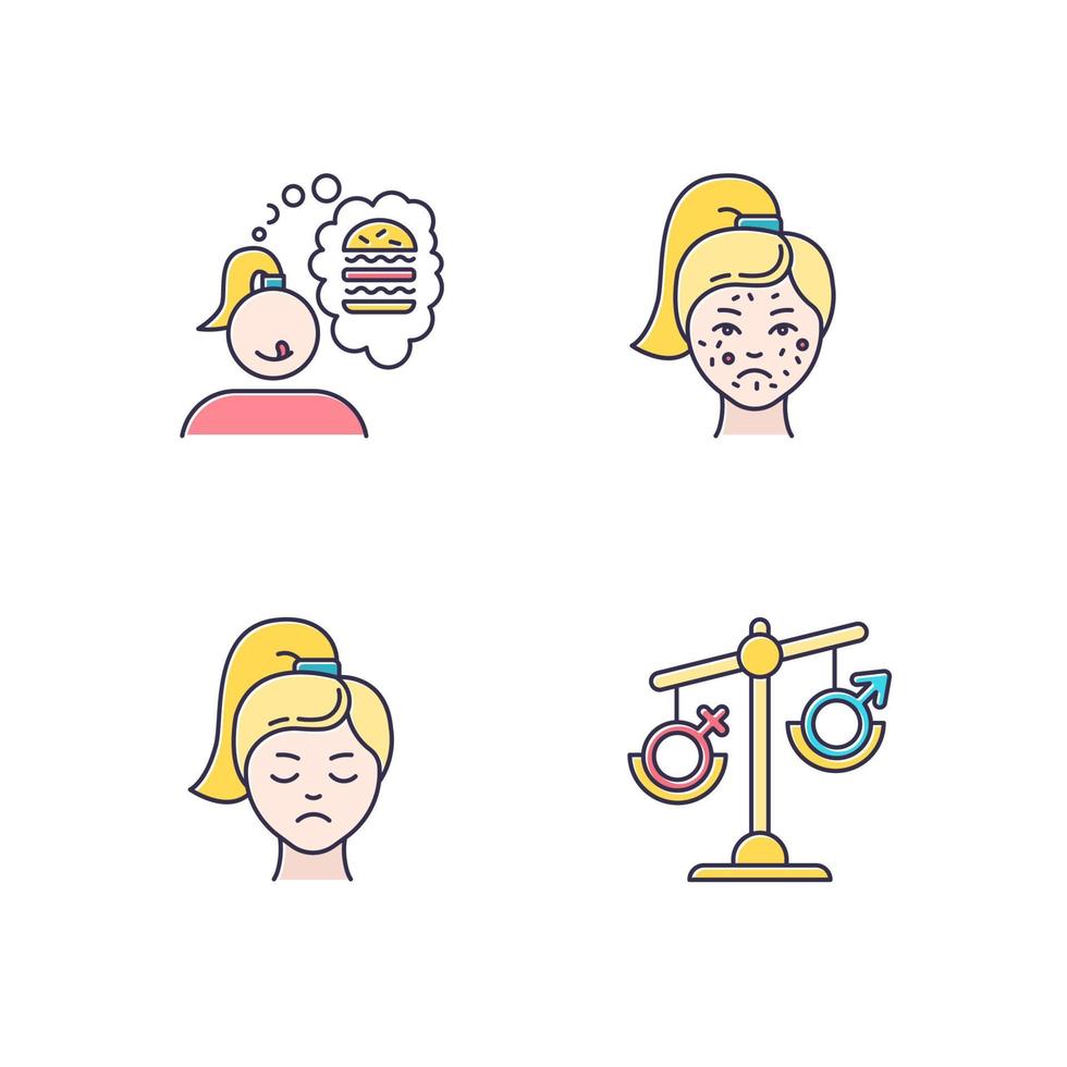 predmenstrueel syndroom kleur iconen set vector