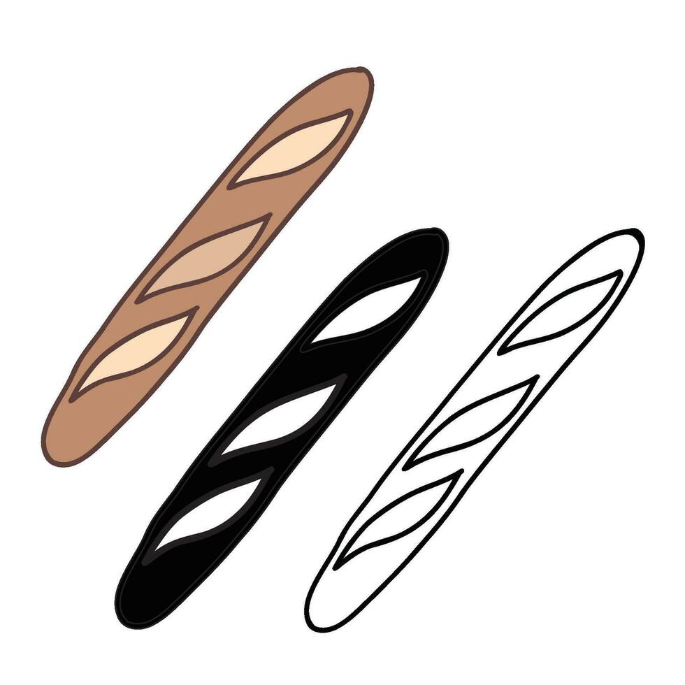 brood baguette icoon, vector illustratie in tekening stijl. hand getekend bakkerij geïsoleerd element. voor cafe menu of verpakking label.