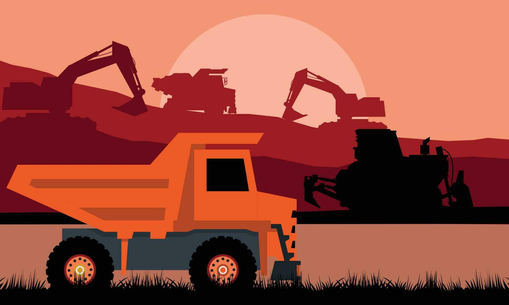 vrachtauto en bouw machine illustratie vector