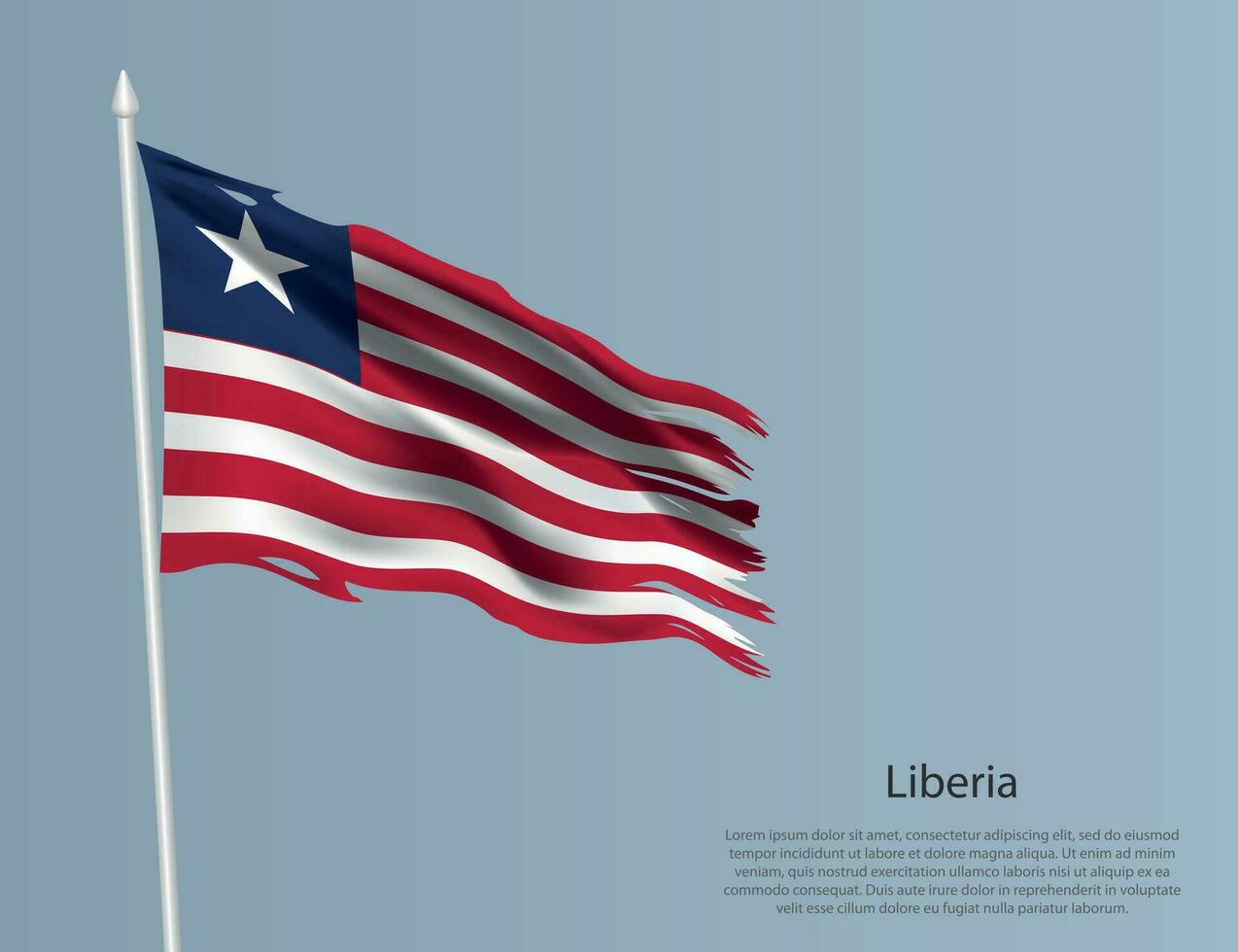 haveloos nationaal vlag van Liberia. golvend gescheurd kleding stof Aan blauw achtergrond vector