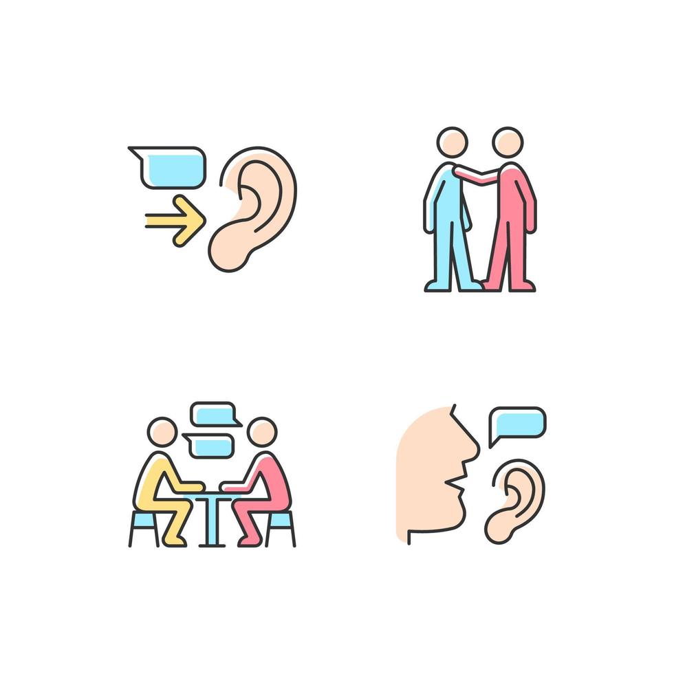 verbale en non-verbale communicatie rgb kleur iconen set vector