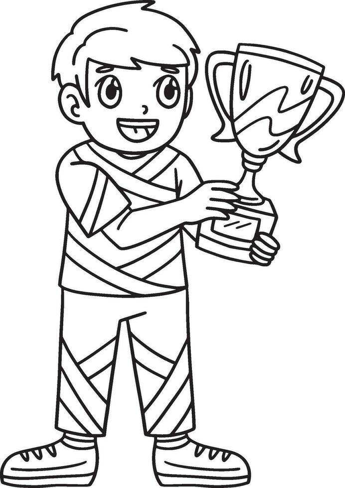 cheerleader jongen met een trofee geïsoleerd kleur vector