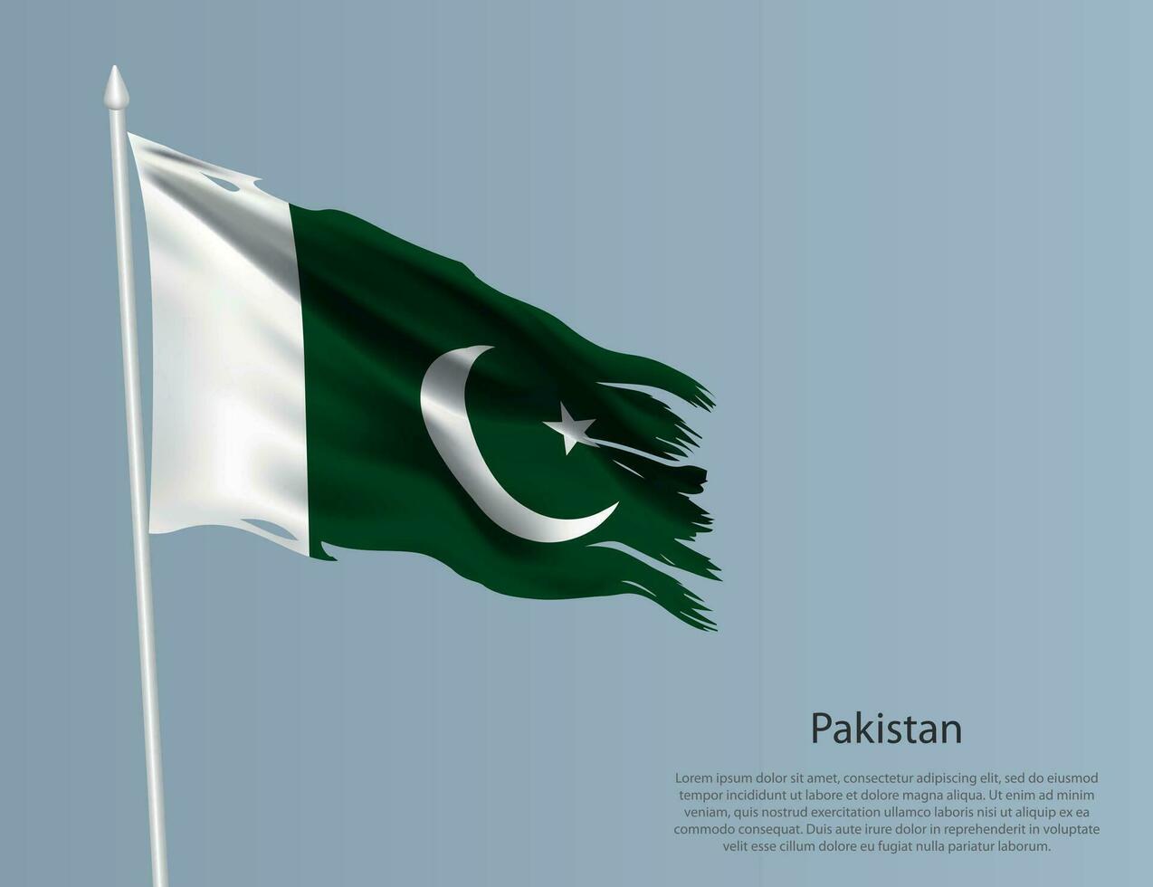 haveloos nationaal vlag van Pakistan. golvend gescheurd kleding stof Aan blauw achtergrond vector