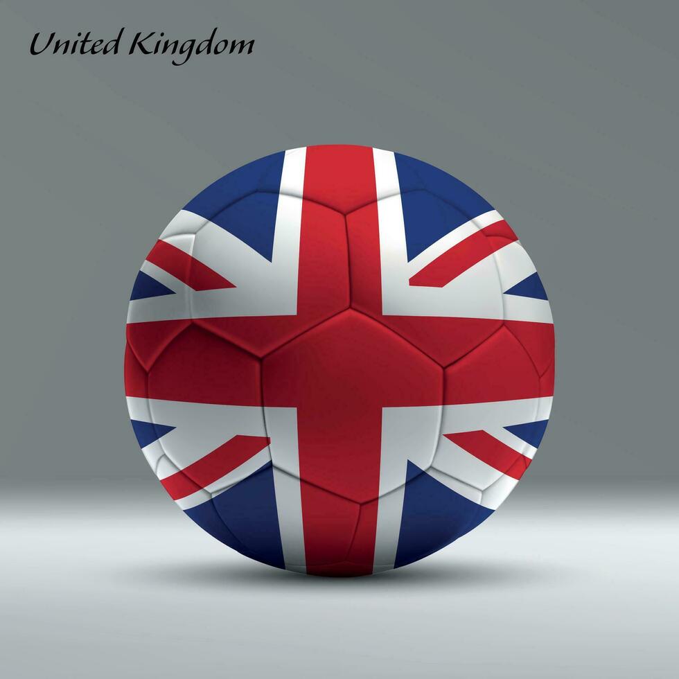 3d realistisch voetbal bal ik met vlag van Verenigde koninkrijk Aan studio achtergrond vector