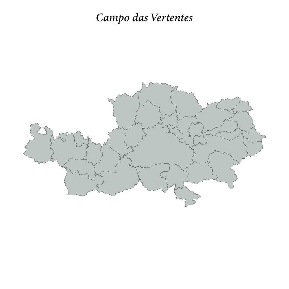 kaart van campo das vertenten is een mesoregio in minas gerais met borders gemeenten vector