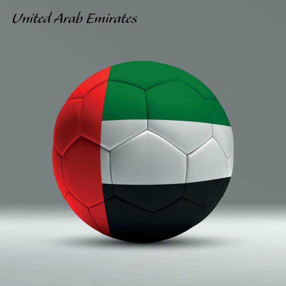 3d realistisch voetbal bal ik met vlag van Verenigde Arabisch emiraten Aan studio achtergrond vector