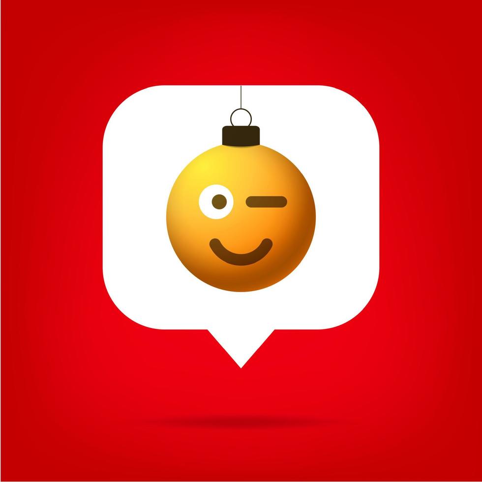 kaart of flyer kerst realistische emoji smile bal op zoals teller, commentaar volger en meldingssymbool vectorillustratie. prettige kerstdagen en gelukkig nieuwjaar notificatie vector