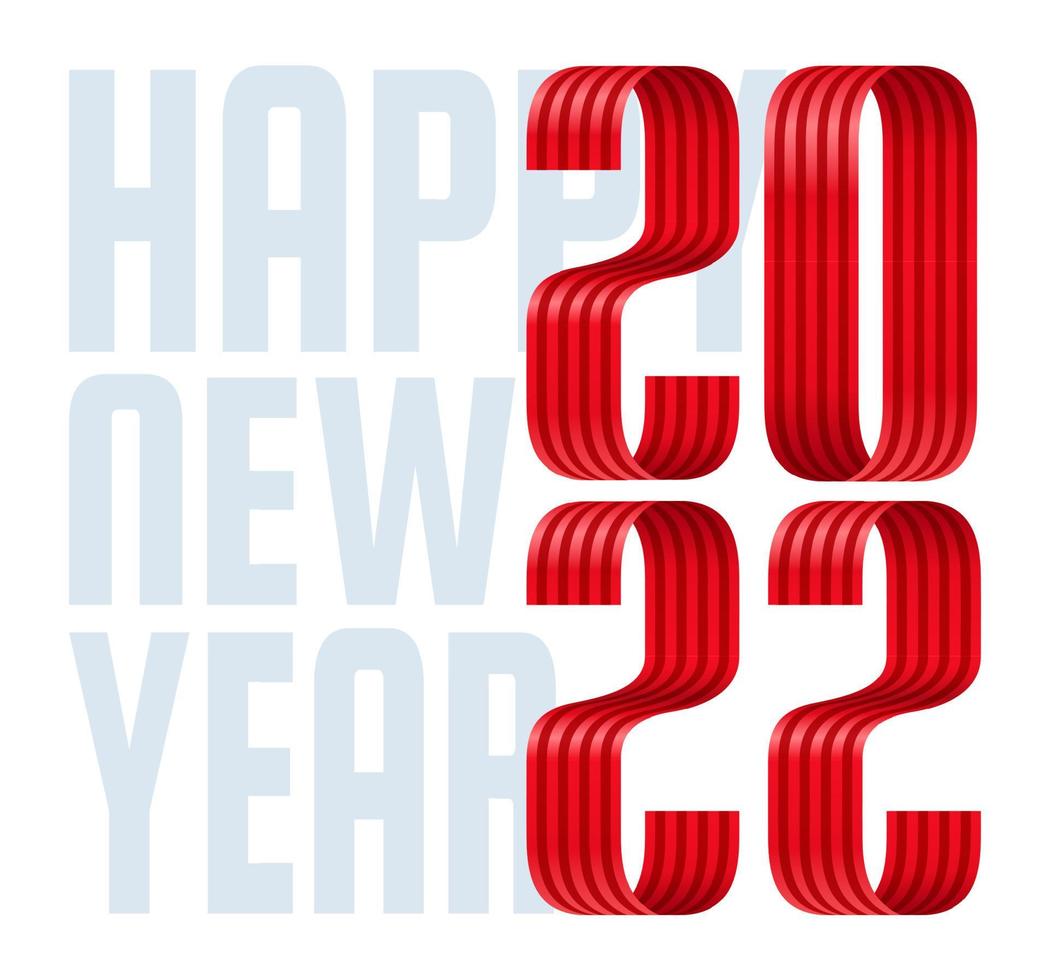 2022 gelukkig nieuwjaar lint rode lettertype wenskaart. nieuwjaar en kerst ontwerp voor kalender, wenskaarten of print. minimalistische design trendy achtergronden. vector