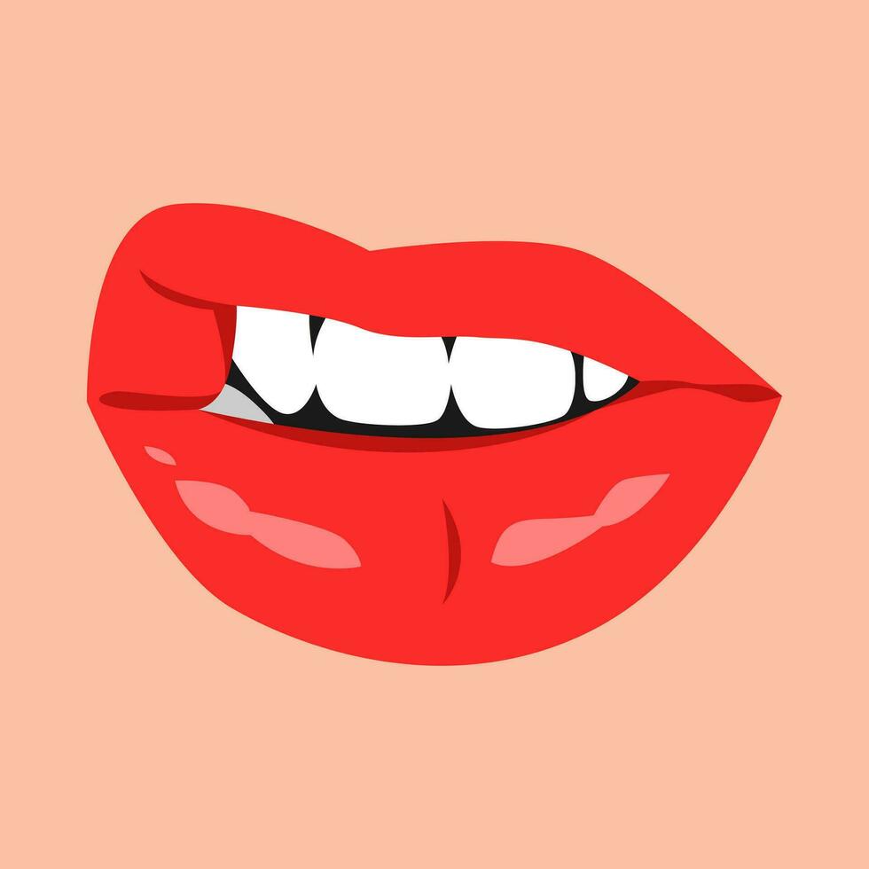 sexy vrouw lip gebaar met rood lippenstift. vlak vector illustratie.