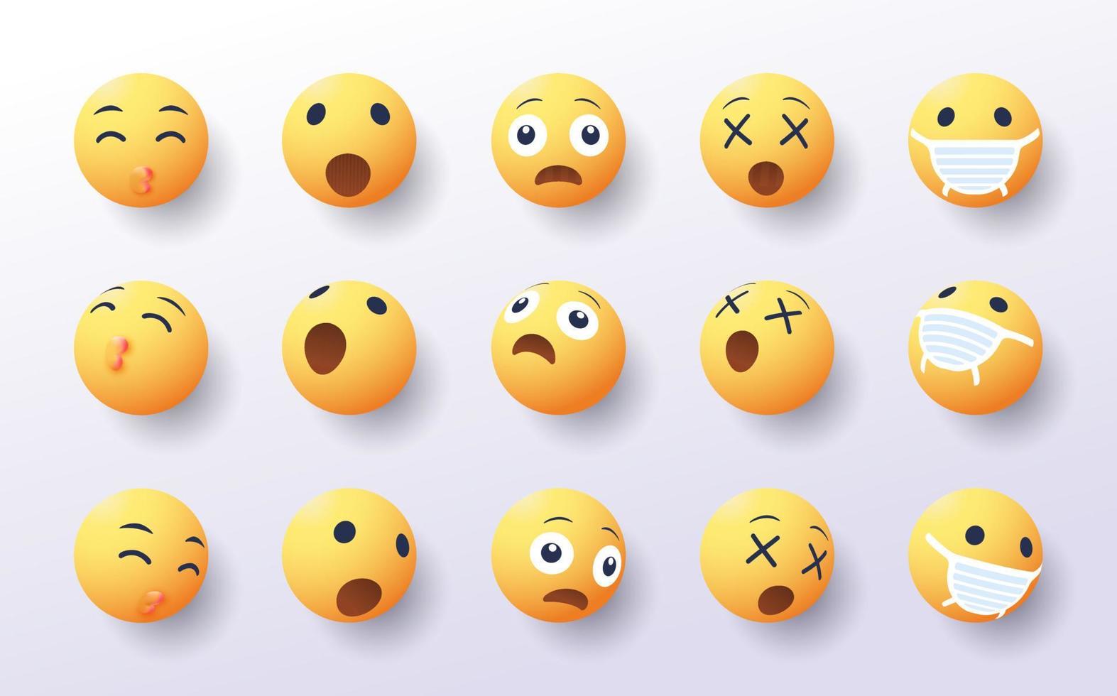 set van 3D-emoji in verschillende gezichtspunten vector