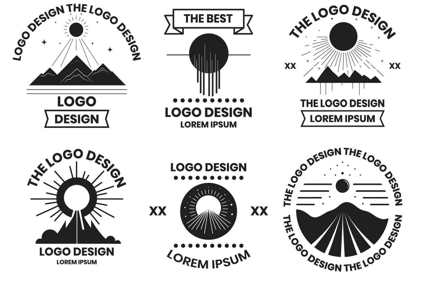 zon en berg logo in boho stijl vector