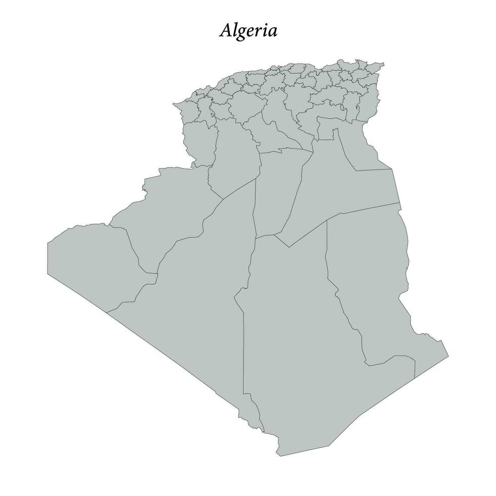 gemakkelijk vlak kaart van Algerije met districten vector
