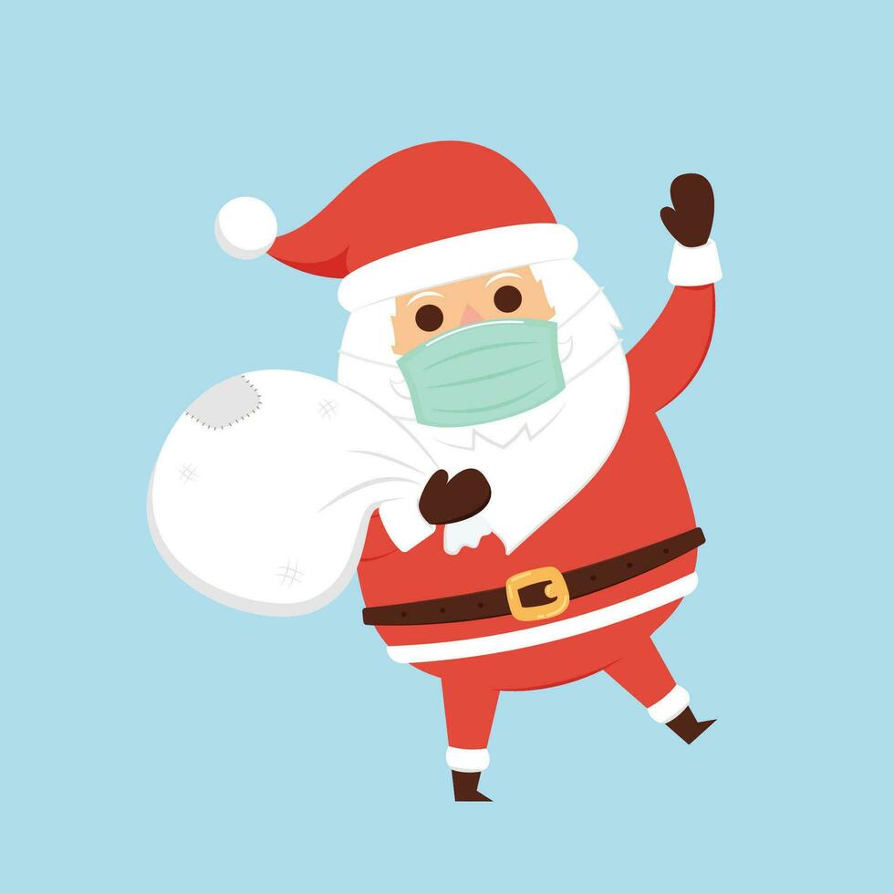 tekenfilm Kerstmis illustraties geïsoleerd Aan pastel. grappig gelukkig de kerstman claus karakter met geschenk, zak met presenteert, golvend en groet. voor Kerstmis kaarten, spandoeken. vector