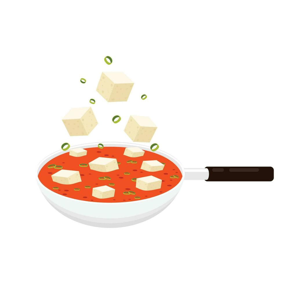 tofu Kimchi soep vector. tofu Kimchi soep Aan wit achtergrond. tofu Kimchi soep is Korea voedsel. vector