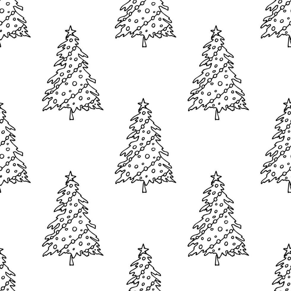 naadloos patroon met meetkundig minimaal Scandinavisch Kerstmis boom tekening voor decoratief afdrukken, omhulsel papier, groet kaarten en kleding stof vector