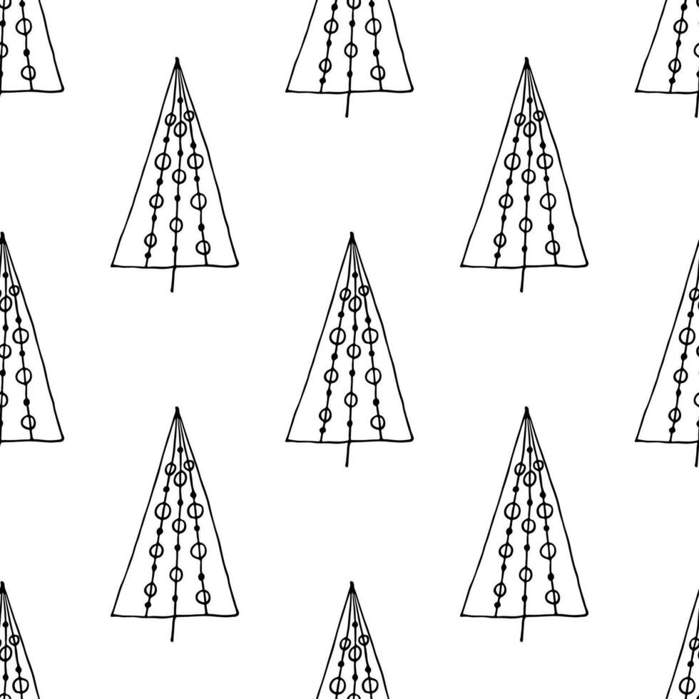 naadloos patroon met meetkundig minimaal Scandinavisch Kerstmis boom tekening voor decoratief afdrukken, omhulsel papier, groet kaarten en kleding stof vector