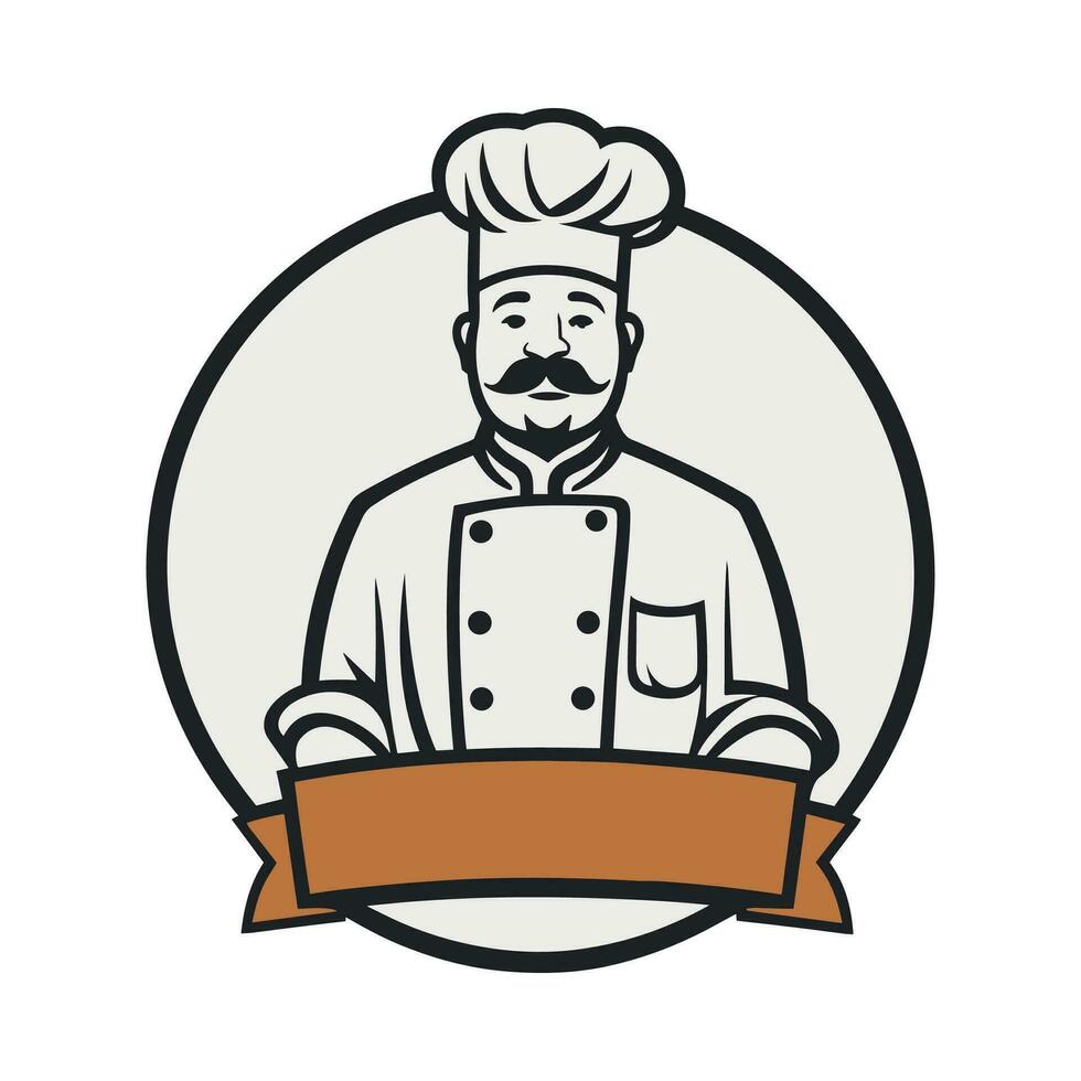 chef in een Koken hoed vector schets logo. keuken gemakkelijk icoon.