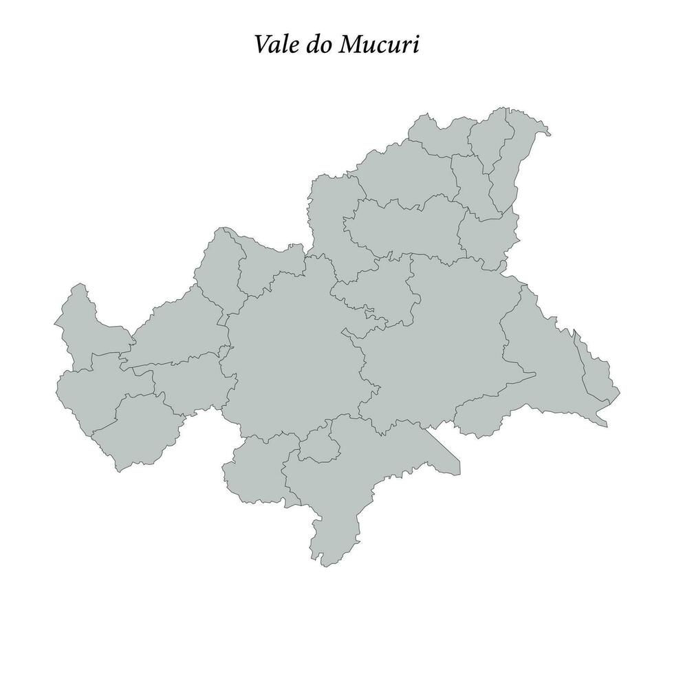 kaart van dal Doen mucuri is een mesoregio in minas gerais met borders gemeenten vector