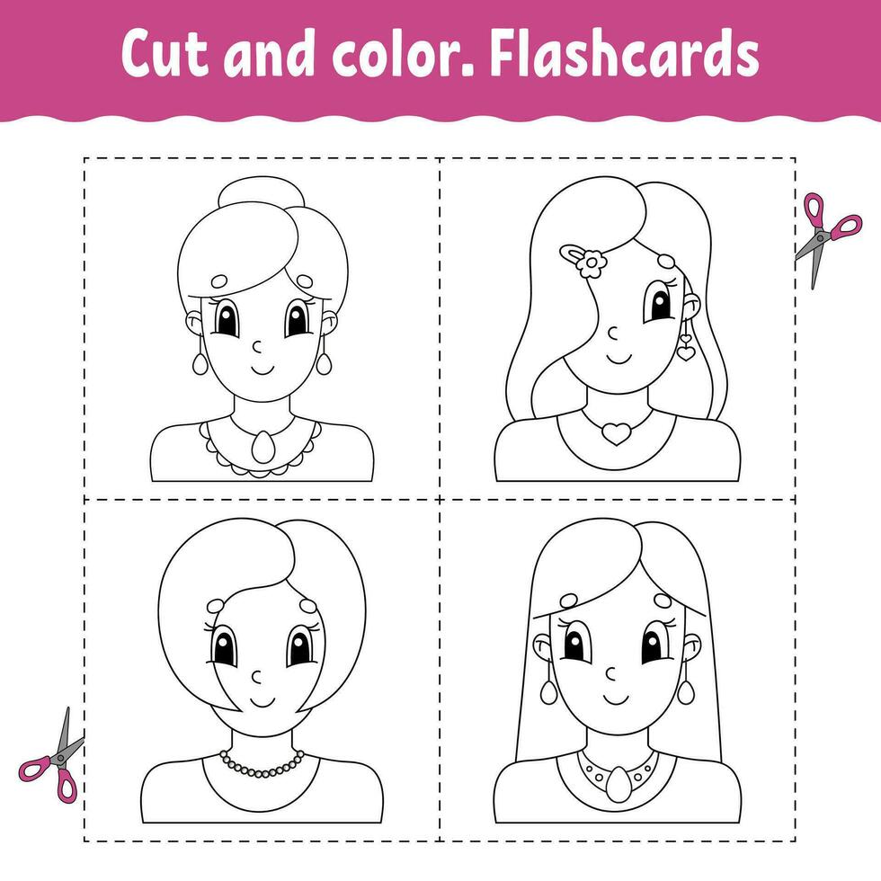 besnoeiing en kleur. geheugenkaart set. kleur boek voor kinderen. schattig tekenfilm karakter. zwart contour silhouet. geïsoleerd Aan wit achtergrond. vector illustratie.