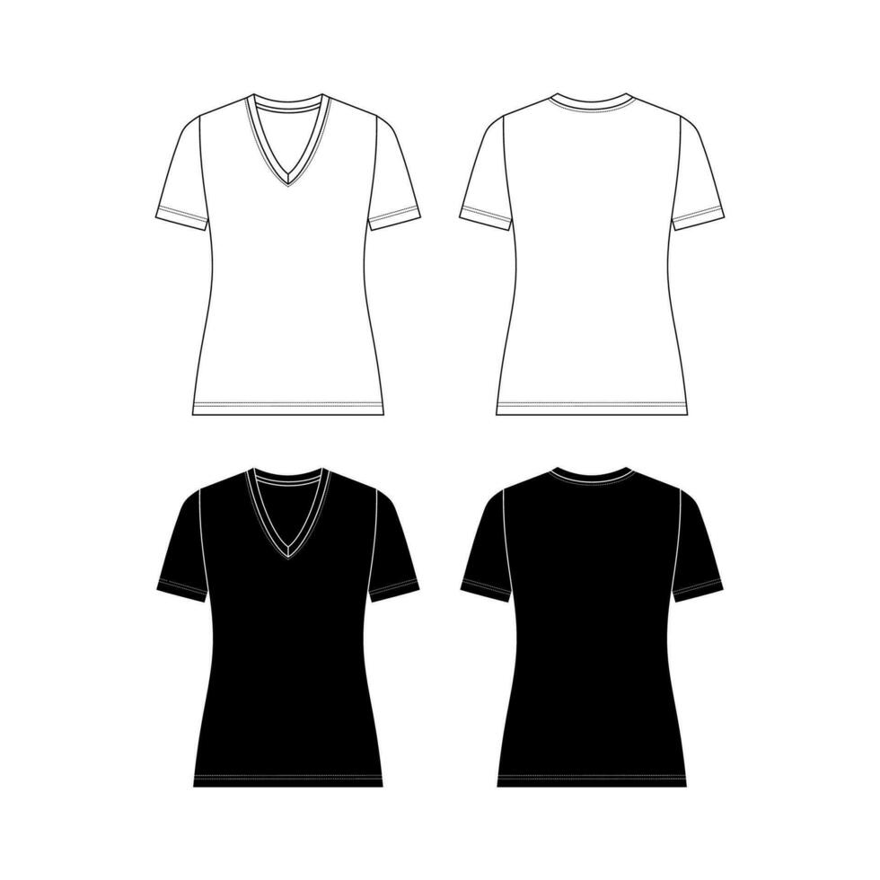 vector kort mouwen t-shirt mode cad, vrouw ronde nek liet vallen schouder top technisch tekening, sjabloon, vlak, schetsen.