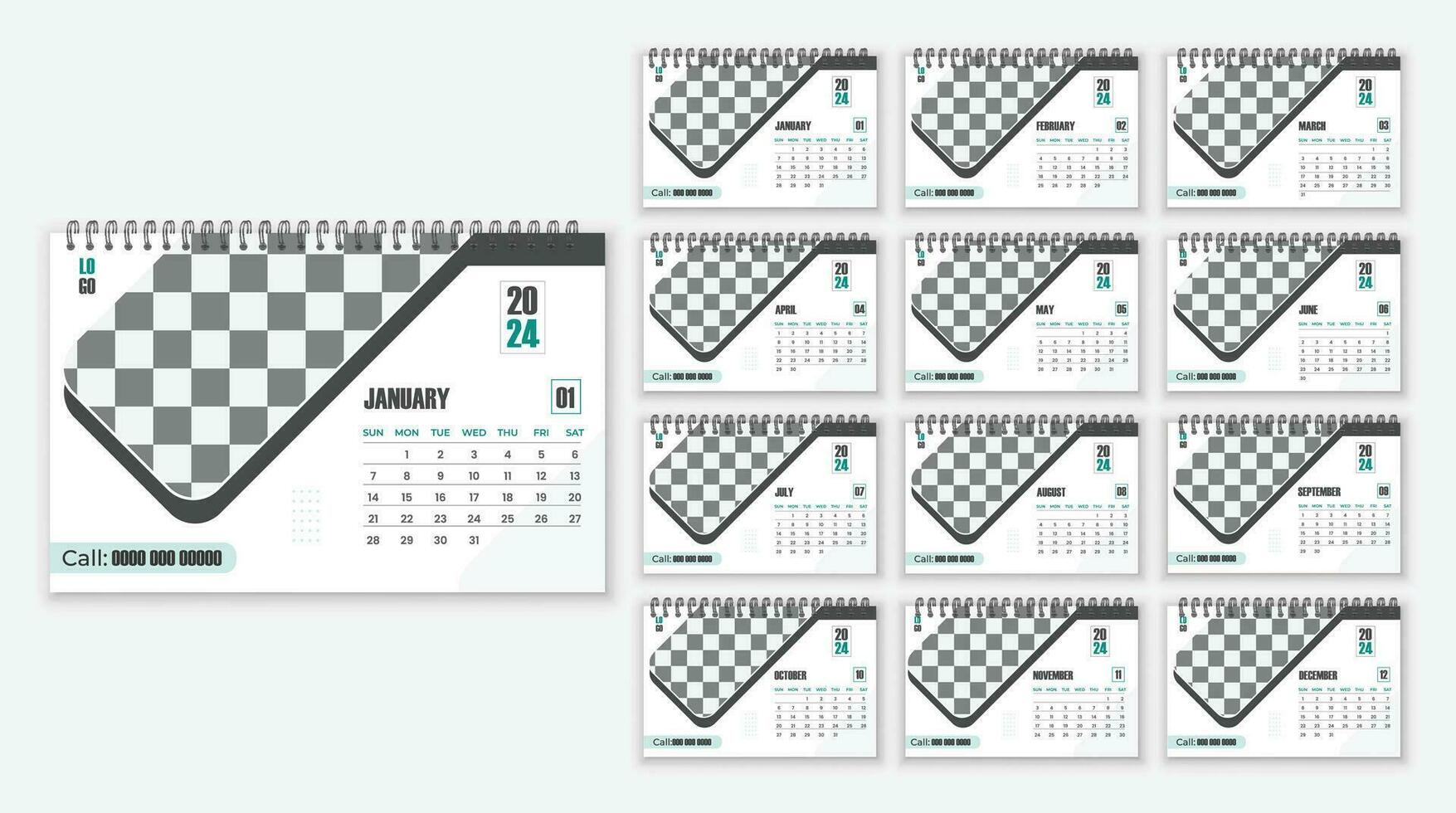 gemakkelijk en minimaal bureau kalender ontwerp sjabloon voor 2024. vrij vector. vector