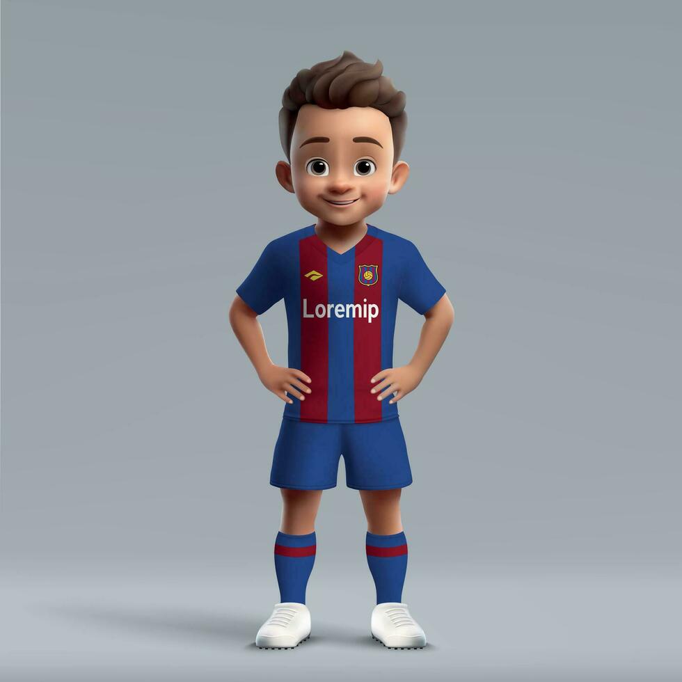 3d tekenfilm schattig jong voetbal speler in Amerikaans voetbal uniform vector