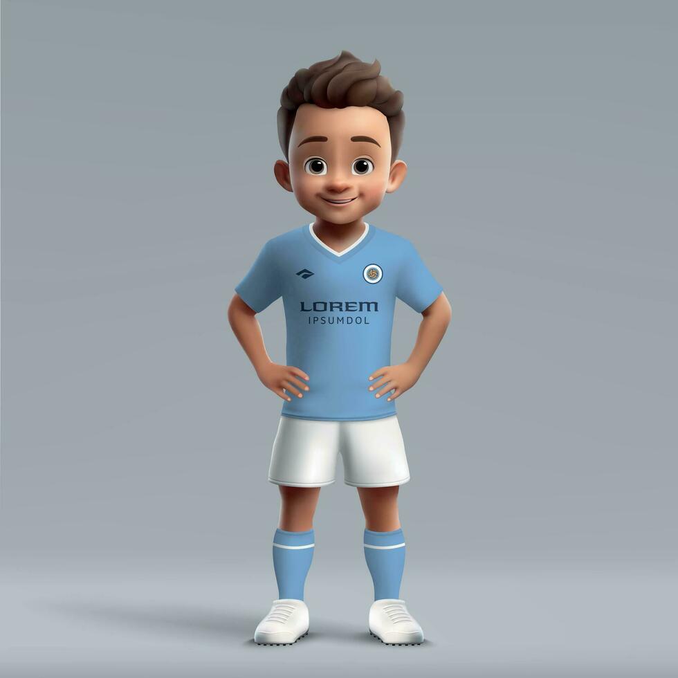 3d tekenfilm schattig jong voetbal speler in Amerikaans voetbal uniform vector