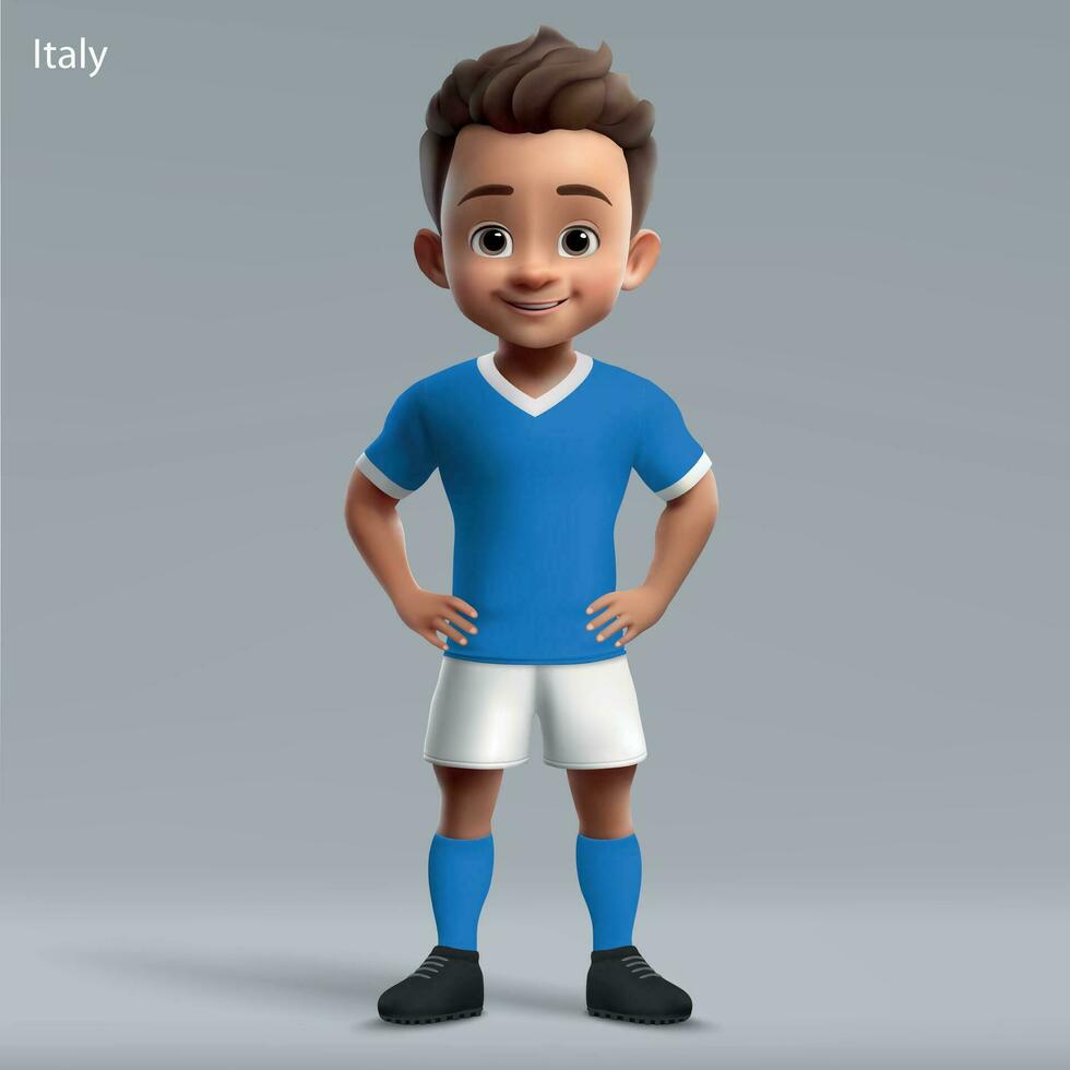 3d tekenfilm schattig jong rugby speler in Italië nationaal team uitrusting vector