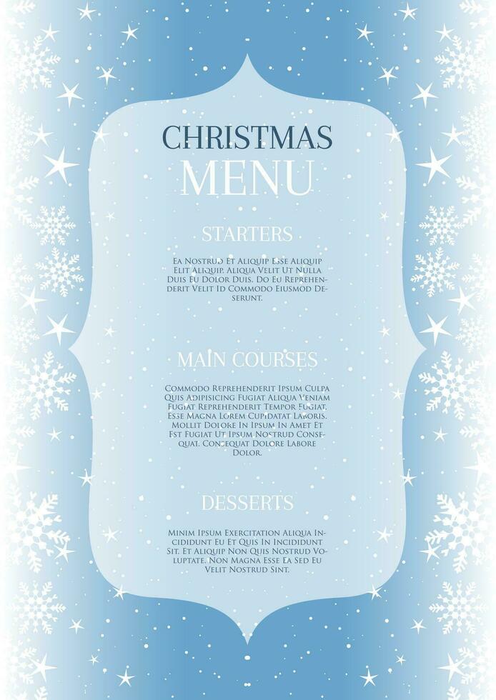 Kerstmis menu ontwerp met sneeuwvlok en sterren grens vector