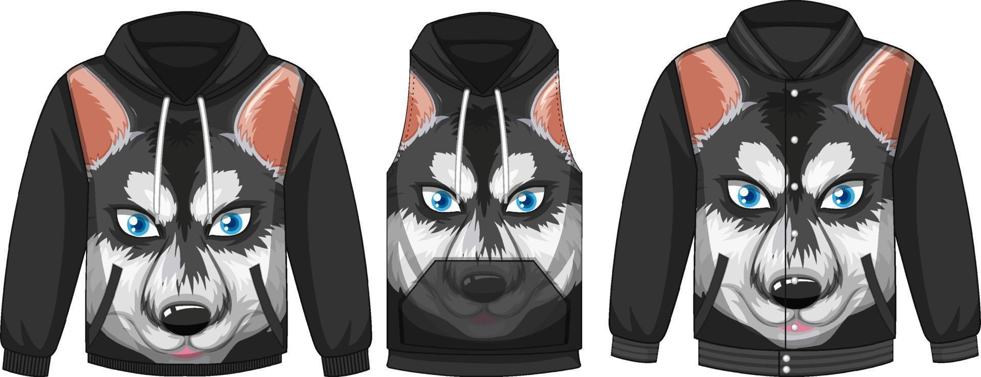 set van verschillende jassen met siberische husky-sjabloon vector