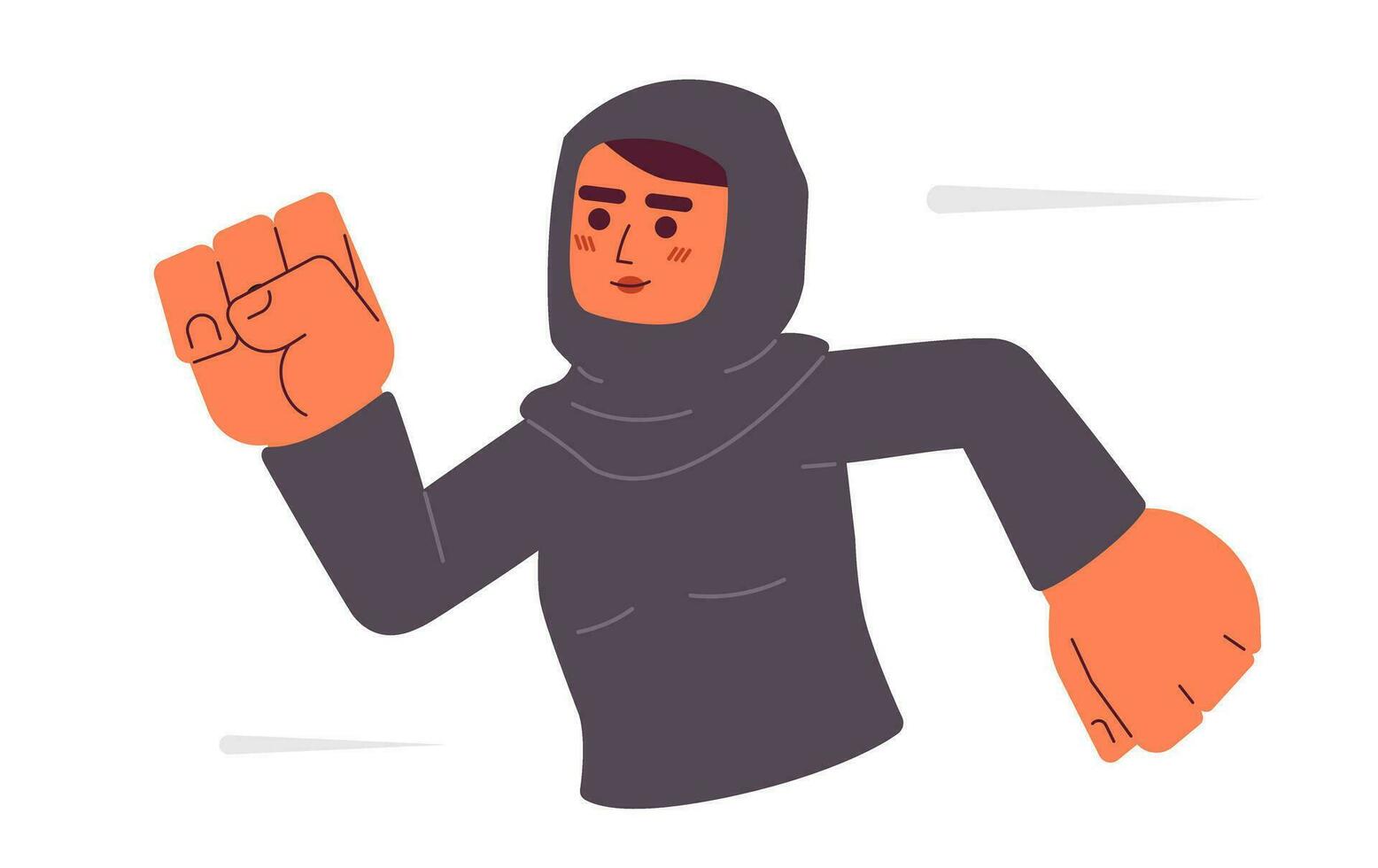 rennen in hijab atleet vrouw 2d tekenfilm karakter. jogging vrouw moslim geïsoleerd vector persoon wit achtergrond. sprinter vrouw marathon opleiding sportvrouw kleur vlak plek illustratie