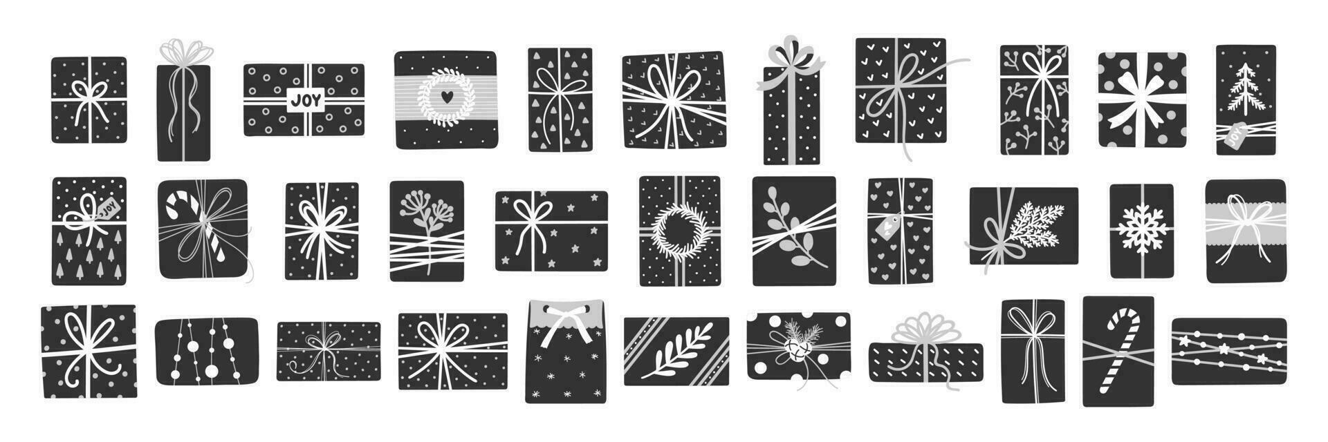 Kerstmis schattig geschenk doos illustraties reeks in monochroom. vector