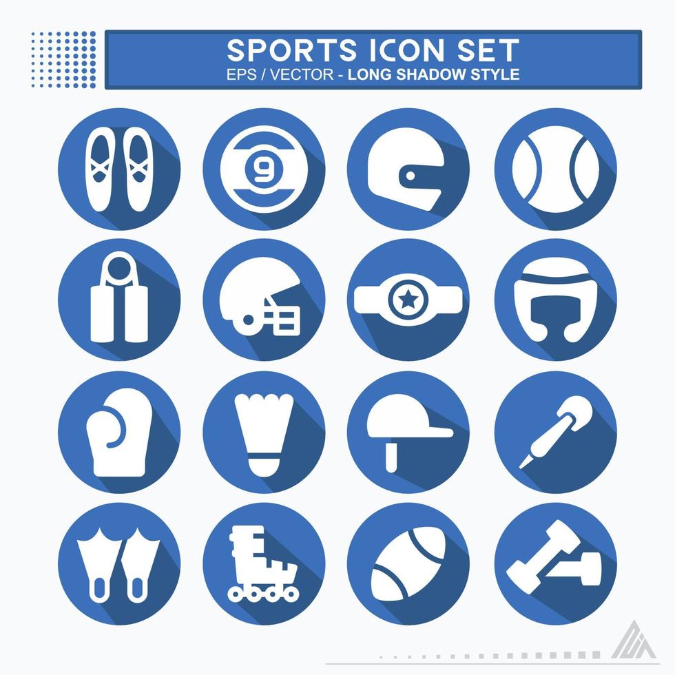 pictogram sport instellen - lange schaduwstijl vector