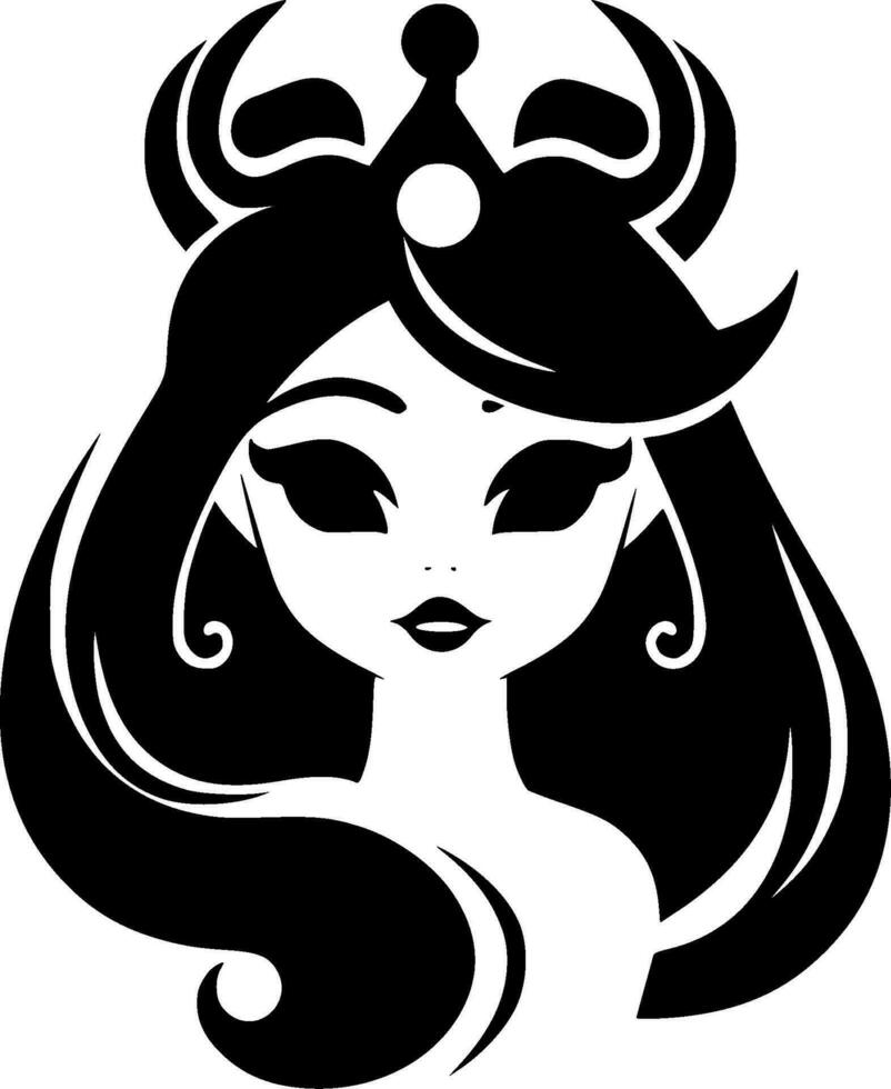 prinses - zwart en wit geïsoleerd icoon - vector illustratie