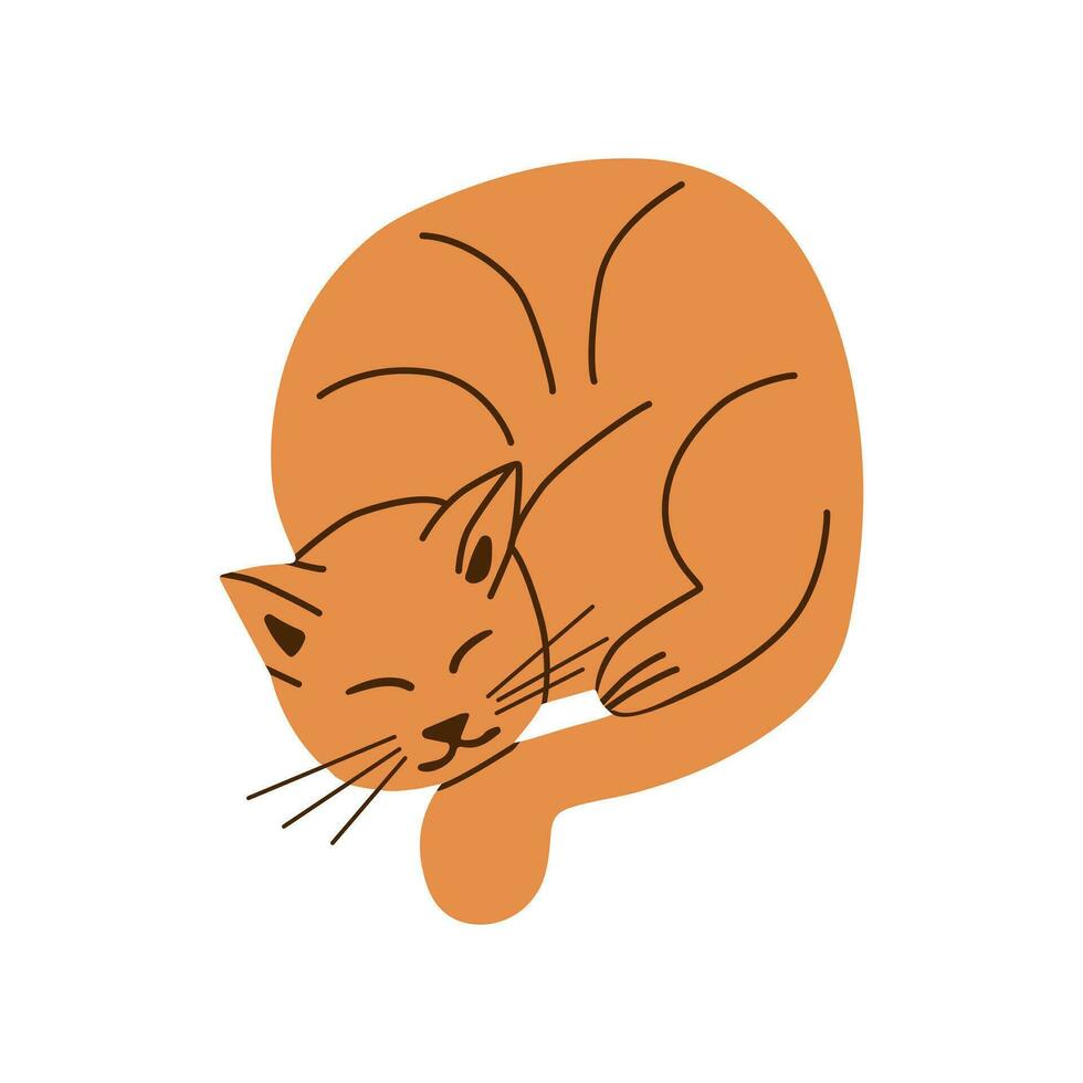 hand- getrokken schattig aan het liegen huiselijk kat. in vlak tekenfilm minimalistisch stijl. uniek illustratie voor sticker, decoratie. ideaal voor kinderen textiel, decoratie, poster vector