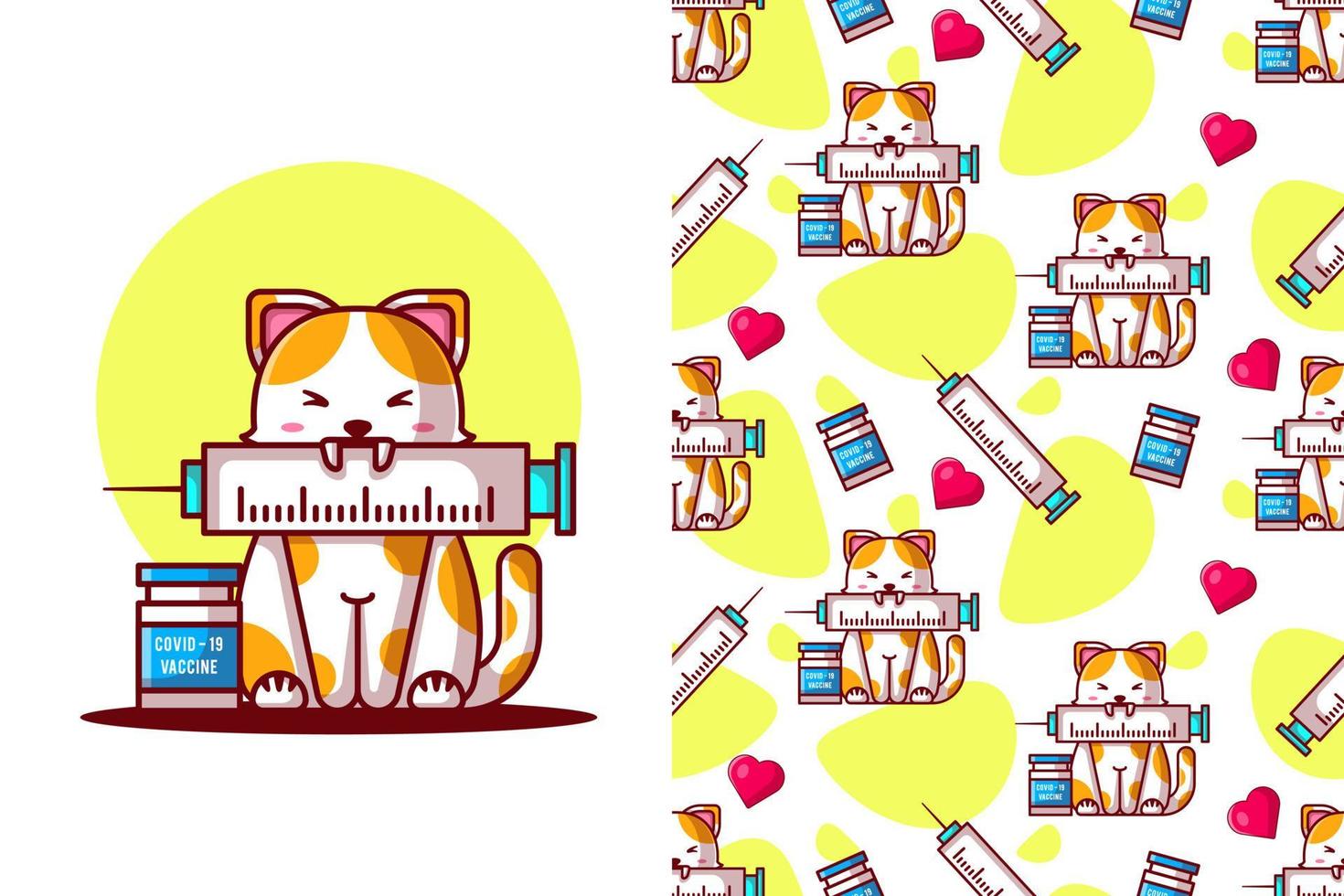 naadloze patroon schattige kat cartoon met vaccin vector