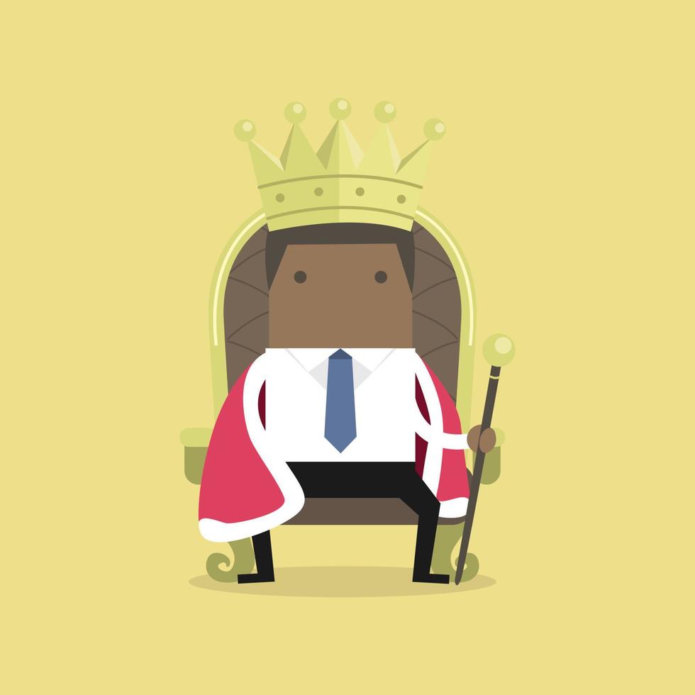 Afrikaanse zakenman zittend op de troon met de kroon als een koning. vector