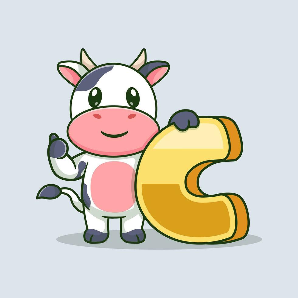 alfabet brief c voor koe tekenfilm vector icoon illustratie