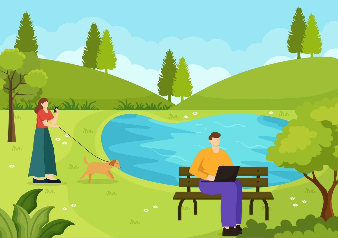 buitenshuis werkzaamheid vector illustratie met ontspannende Aan een picknick, vrije tijd activiteiten Bij weekend en actief recreatie in vlak tekenfilm achtergrond ontwerp