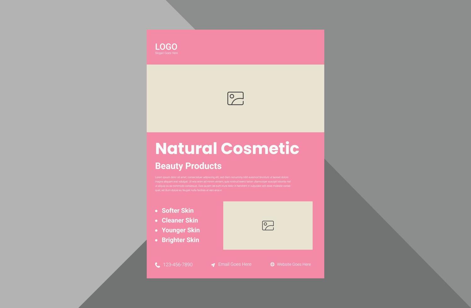 natuurlijke cosmetische flyer ontwerpsjabloon. natuurlijke schoonheid product promotie flyer ontwerpsjabloon. a4 sjabloon, brochureontwerp, omslag, flyer, poster, drukklaar vector