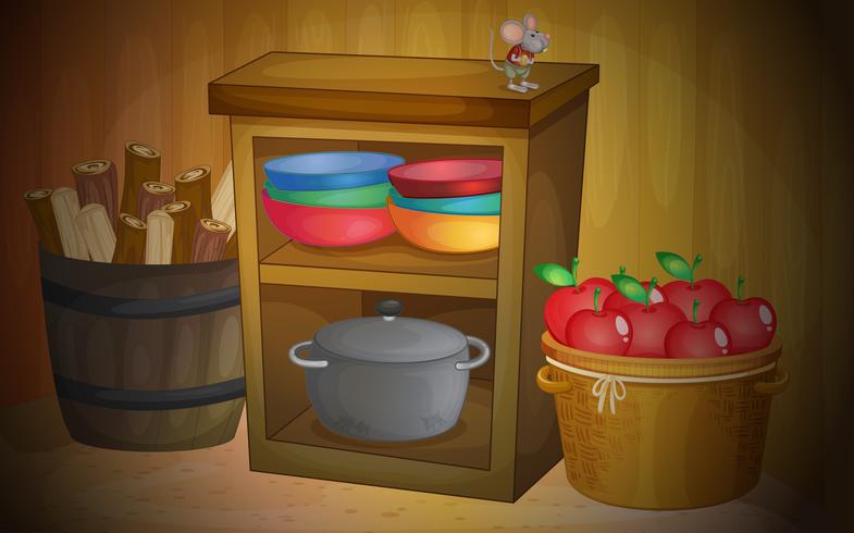 Keuken met appels en planken vector