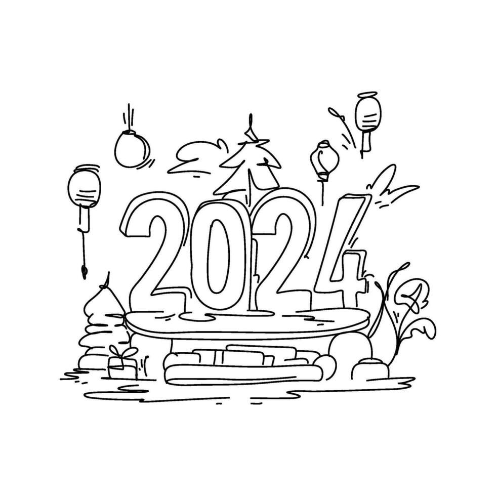 gelukkig nieuw jaar 2024 is alleen maar in de omgeving van de hoek en wij gezocht naar zeggen Gefeliciteerd en allemaal de het beste voor de komt eraan jaar. vector sjabloon. feestelijk horizontaal sociaal media banier ontwerp
