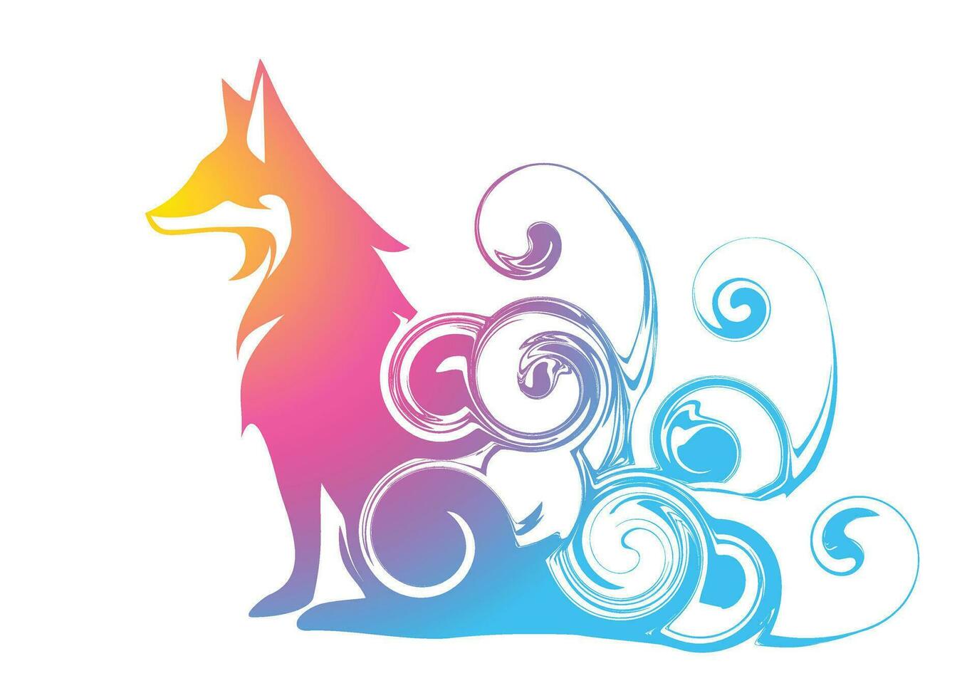 abstract kleurrijk kolken Golf artwork van vos wolf hond zittend voor t overhemd muur schilderij of achtergrond behang vector