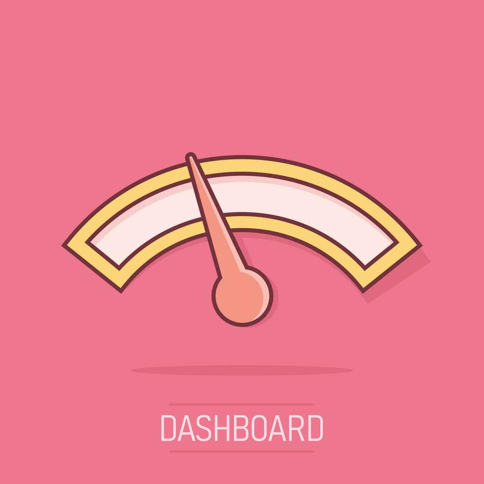 vector tekenfilm dashboard icoon in grappig stijl. niveau meter teken illustratie pictogram. snelheid bedrijf plons effect concept.