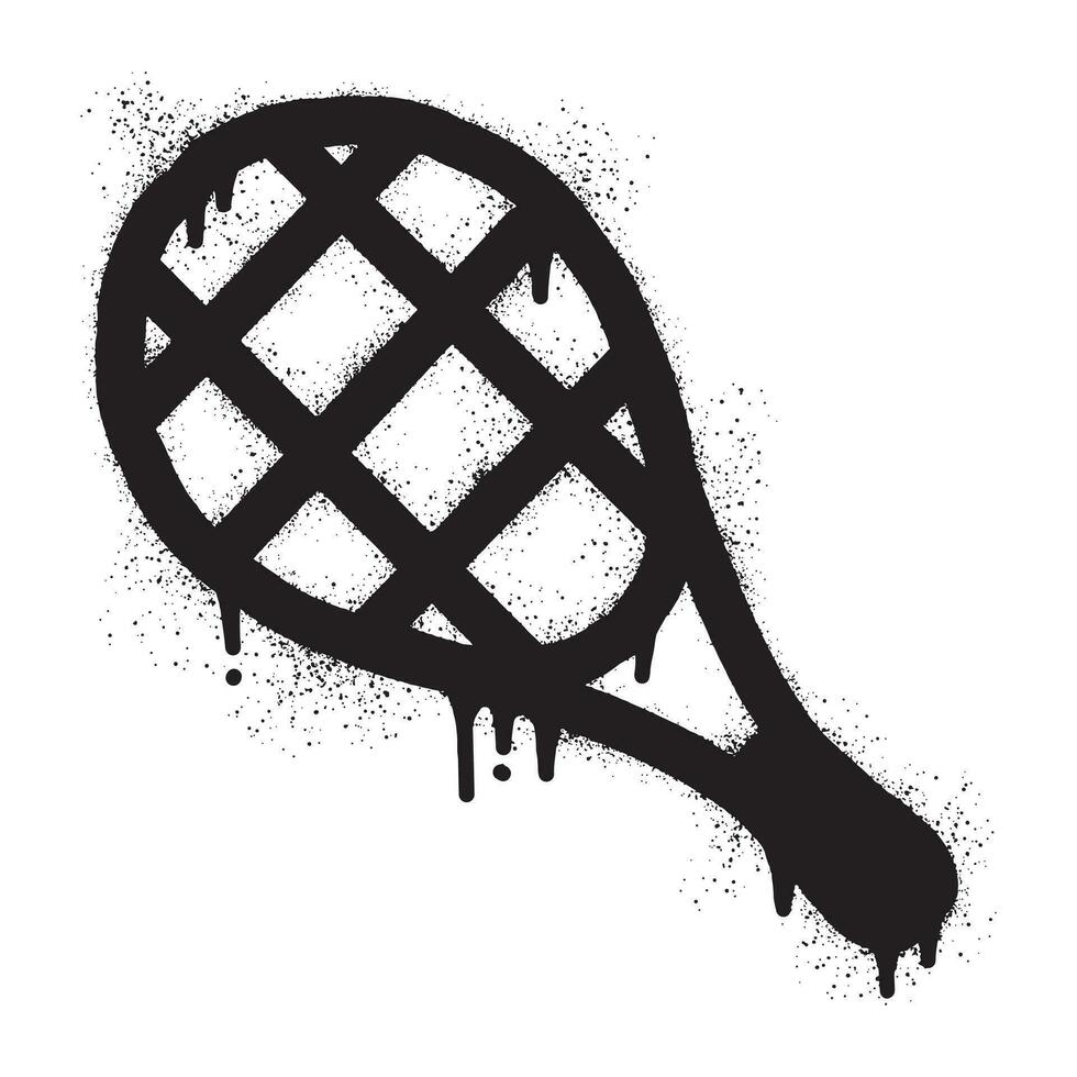 tennis racket graffiti met zwart verstuiven verf vector